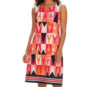 JESSICA HOWARD Pink Navy Peach Beige Coral Print Sleeveless Dress - Size 12